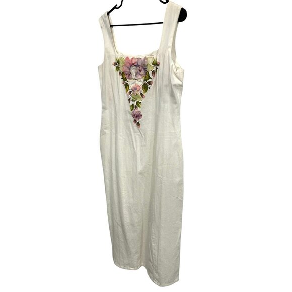 Vintage Ana R NWT Floral Embroidered White Cotton Sleeveless Dress Size Large - Picture 3 of 10